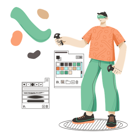 Man drawing using virtual reality technology  일러스트레이션