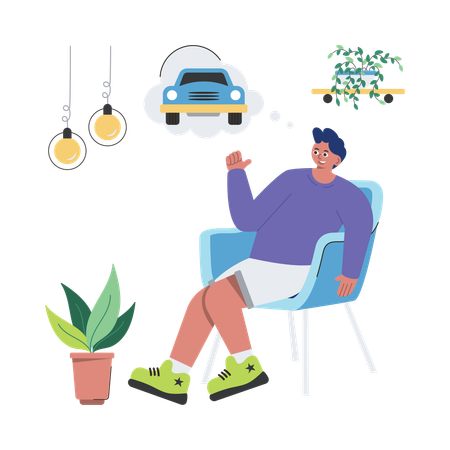 Man Dreaming Of Car  Illustration