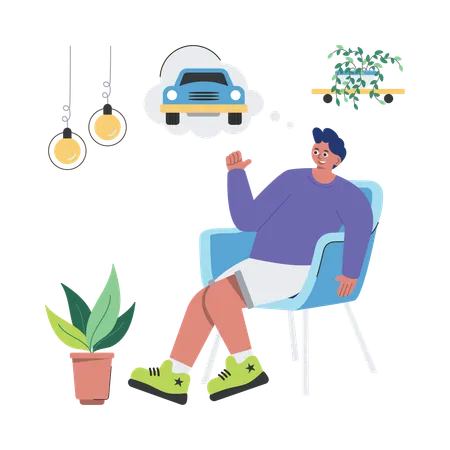 Man Dreaming Of Car  Illustration