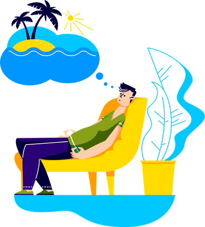 Man dreaming of vacation Illustration