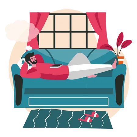 Man dreaming while lying on couch Illustration