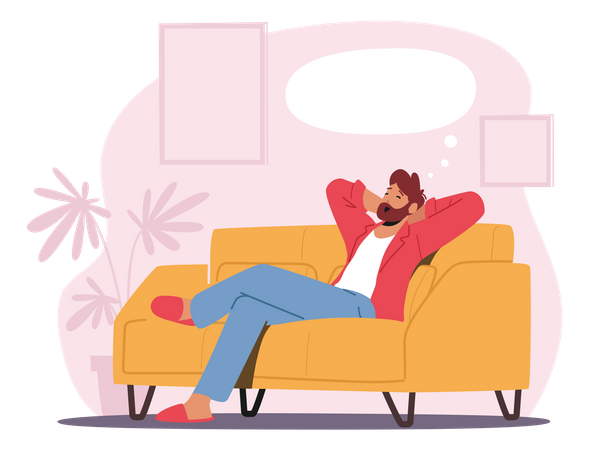 Man Dreaming While Lying On Couch  Illustration