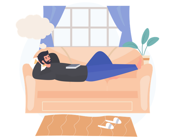 Man dreaming while lying on couch  Illustration