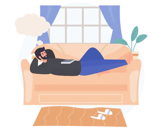 Man dreaming while lying on couch  Illustration