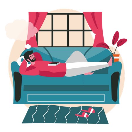 Man dreaming while lying on couch  Illustration