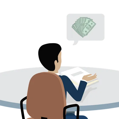 Man Dreams Of Money And Working With Documents In Office Isolated Object In Flat Design On White Background Vector Illustration Illustration