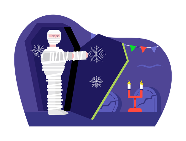 Man dressed as a mummy for Halloween costume party  Illustration