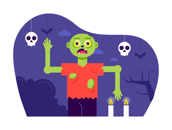 Man dressed as a zombie for Halloween costume party  Illustration