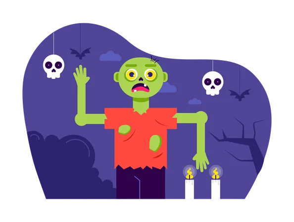 Man dressed as a zombie for Halloween costume party  Illustration