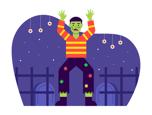 Man dressed as Frankenstein for Halloween costume party  Illustration