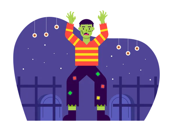 Man dressed as Frankenstein for Halloween costume party  Illustration