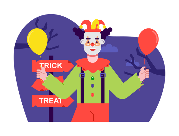 Man dressed as joker is ready for Halloween trick or treat  Illustration