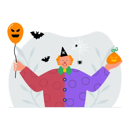 Man dressed as scary clown on halloween  Illustration