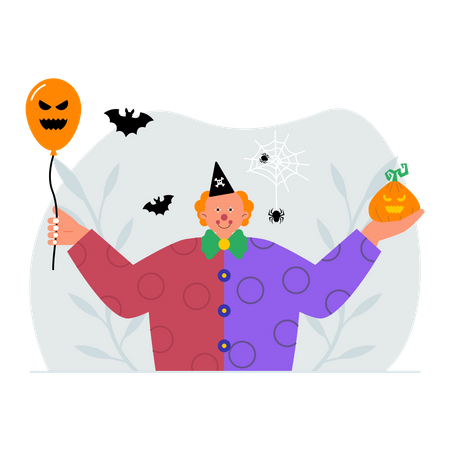 Man dressed as scary clown on halloween  Illustration