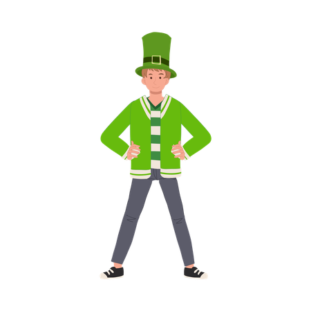 Man Dressed in Green for St Patrick's Day Party  Illustration