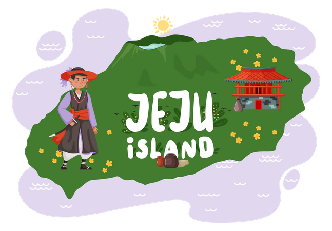 Man dressed in national clothes on jeju island  Illustration