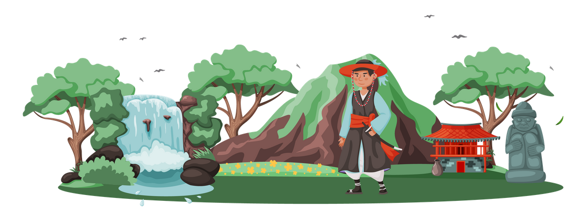Man dressed in national clothes with sword weapon samurai  Illustration