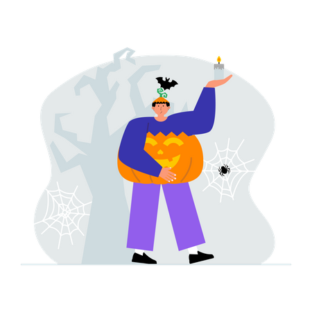 Man dressed in pumpkin for halloween  Illustration