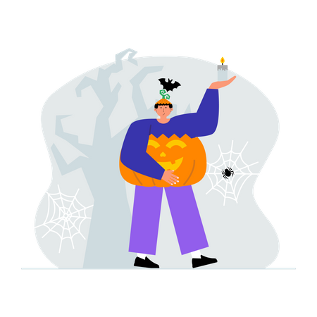 Man dressed in pumpkin for halloween  Illustration