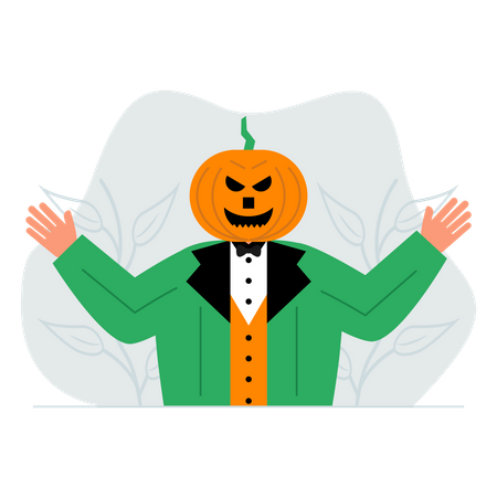 Man dressed pumpkin face to scare children Illustration