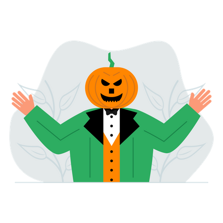 Man dressed pumpkin face to scare children  Illustration