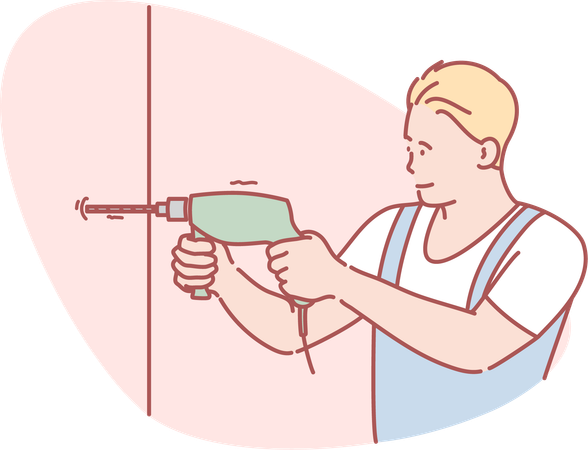 Man drilling in the wall  Illustration
