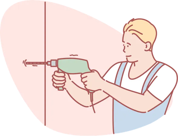 Man drilling in the wall  Illustration