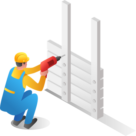 Man drilling iron pole  Illustration