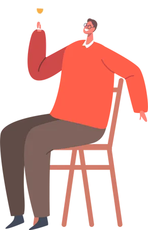 Man Drink Alcohol at Home Illustration
