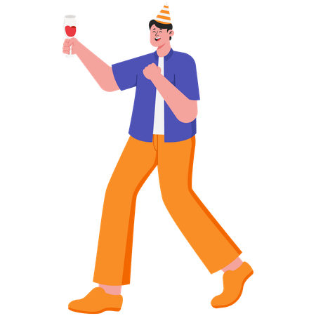 Man drinking and celebrating new year  Illustration