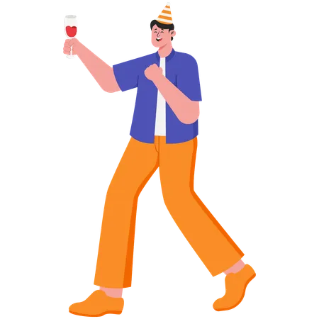 Man drinking and celebrating new year  Illustration