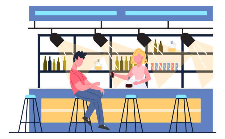 Man drinking at bar Illustration