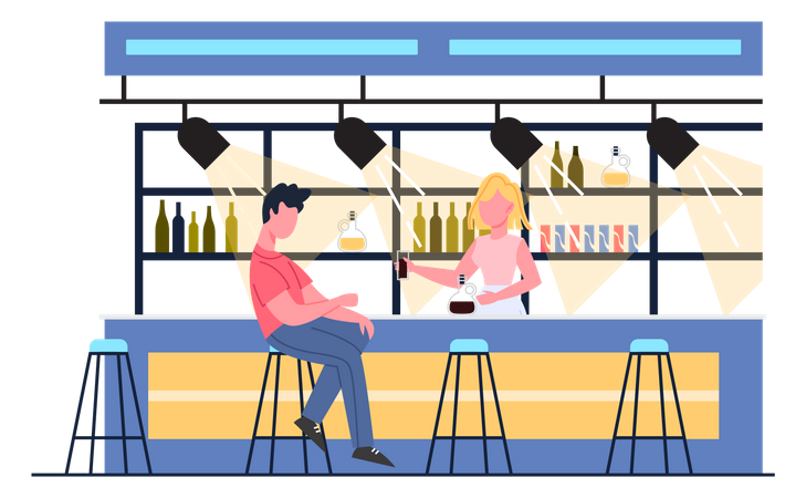 Man drinking at bar  Illustration