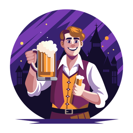 Man Drinking Beer  Illustration