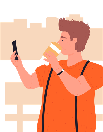 Man Drinking Coffee  Illustration