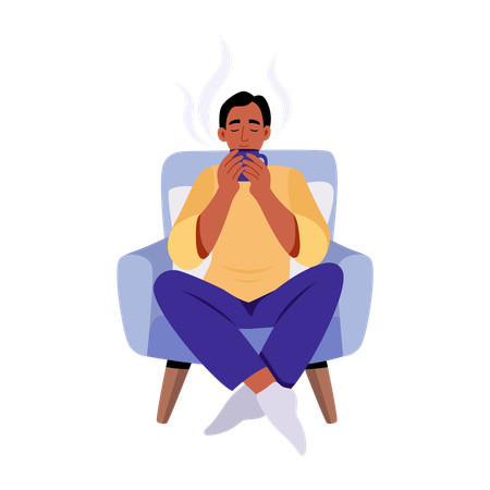 Man drinking coffee at home  Illustration