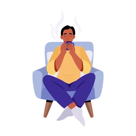 Man drinking coffee at home  Illustration