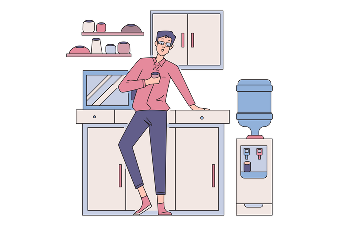 Man drinking coffee during coffee break  イラスト