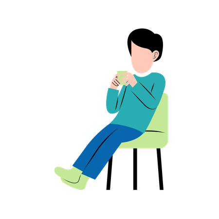 Man Drinking Coffee On Chair  Illustration