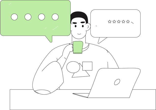 Man drinking coffee with laptop  Illustration