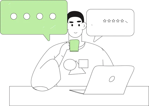 Man drinking coffee with laptop  Illustration