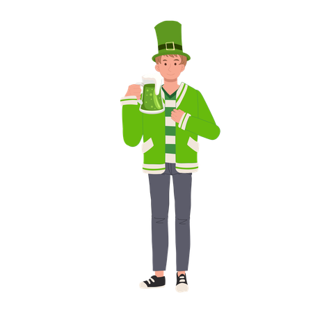 Man drinking Green Beer  Illustration