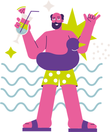Man drinking juice in swimming pool  Illustration