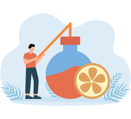 Man drinking lemon water  Illustration