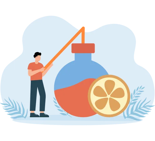 Man drinking lemon water  Illustration