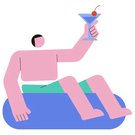 Man drinking mocktail in Swimming Pool  Illustration