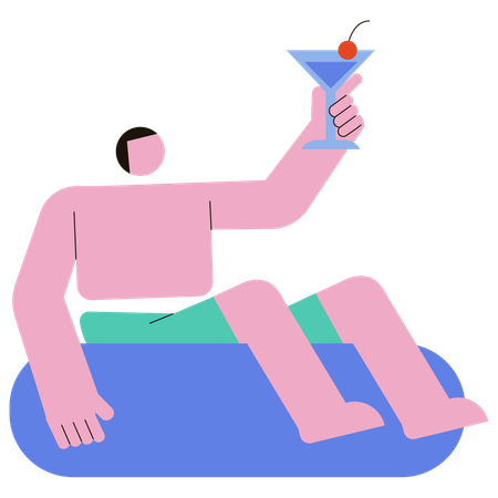 Man drinking mocktail in Swimming Pool  Illustration