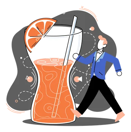 ダイエットのためにオレンジジュースを飲む男性  イラスト