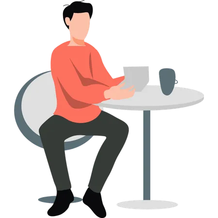 Man drinking tea in free time  Illustration