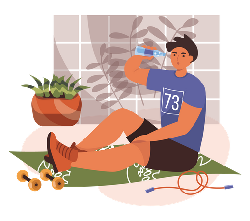 Man drinking water after workout Illustration